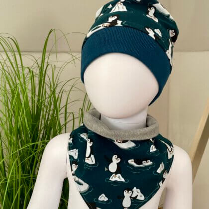 Set Beanie und Halstuch Pinguin